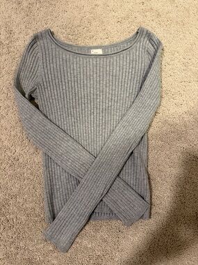 a new day Gray Ribbed Off-the-Shoulder Boatneck Sweater